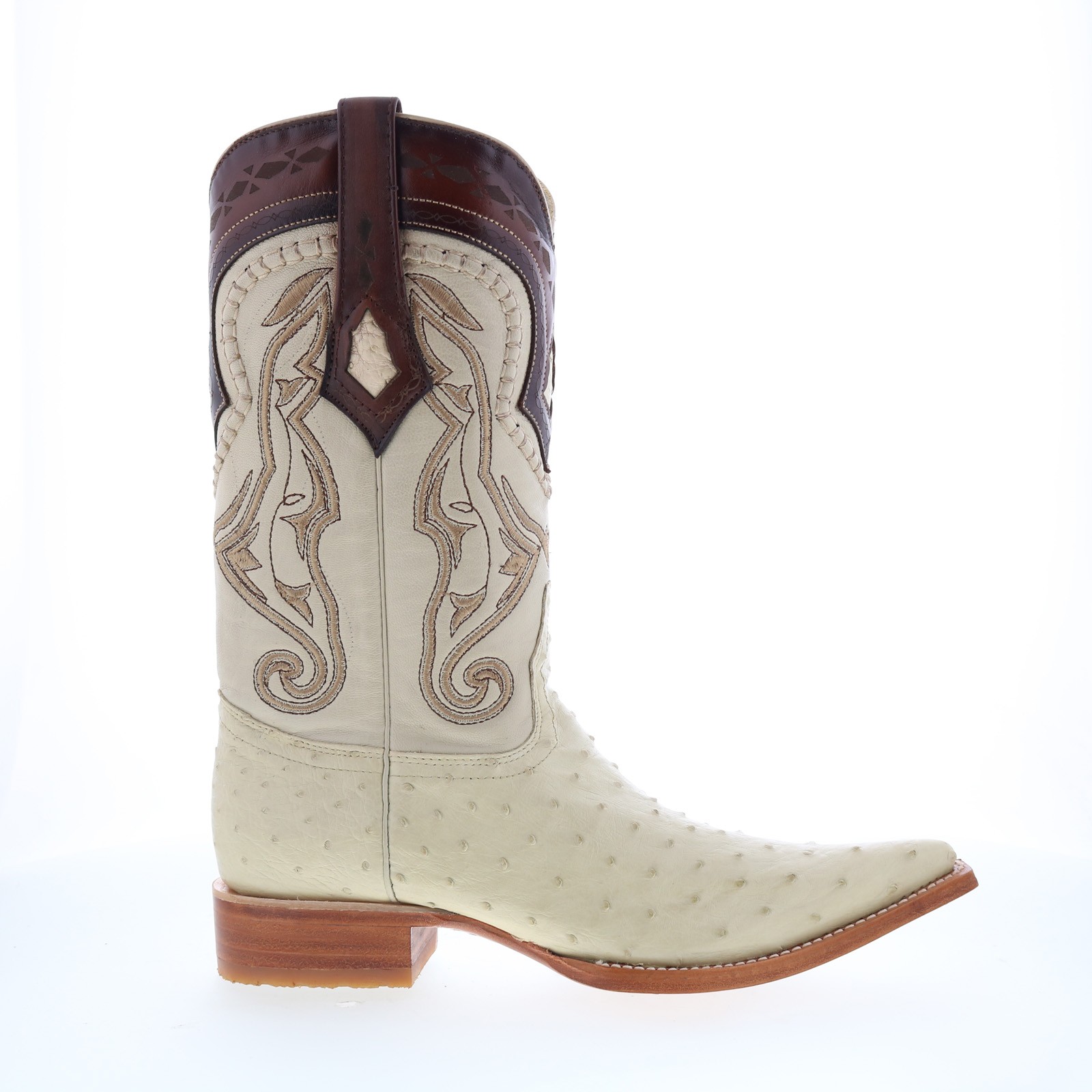 Los Altos Ostrich Leg Boots XXX-Toe Mens Beige Wide Cowboy Western Boots
