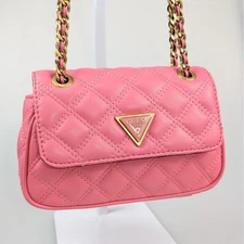 GUESS Pink Quilted Flap Bag Gold Chain Strap Shoulder Purse Barbie Coquette Y2K