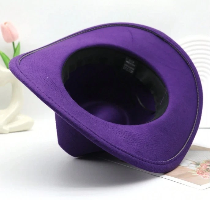 Sombrero de Vaquera Vaquera Occidental Púrpura, Banda de As Calavera, Ala de Fieltro Hombres Mujeres Rodeo Foto 3 de 3