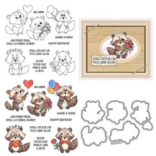 Valentine Day Animals Stamps and Die Cuts for Card Making Raccoon DHVT-1866 