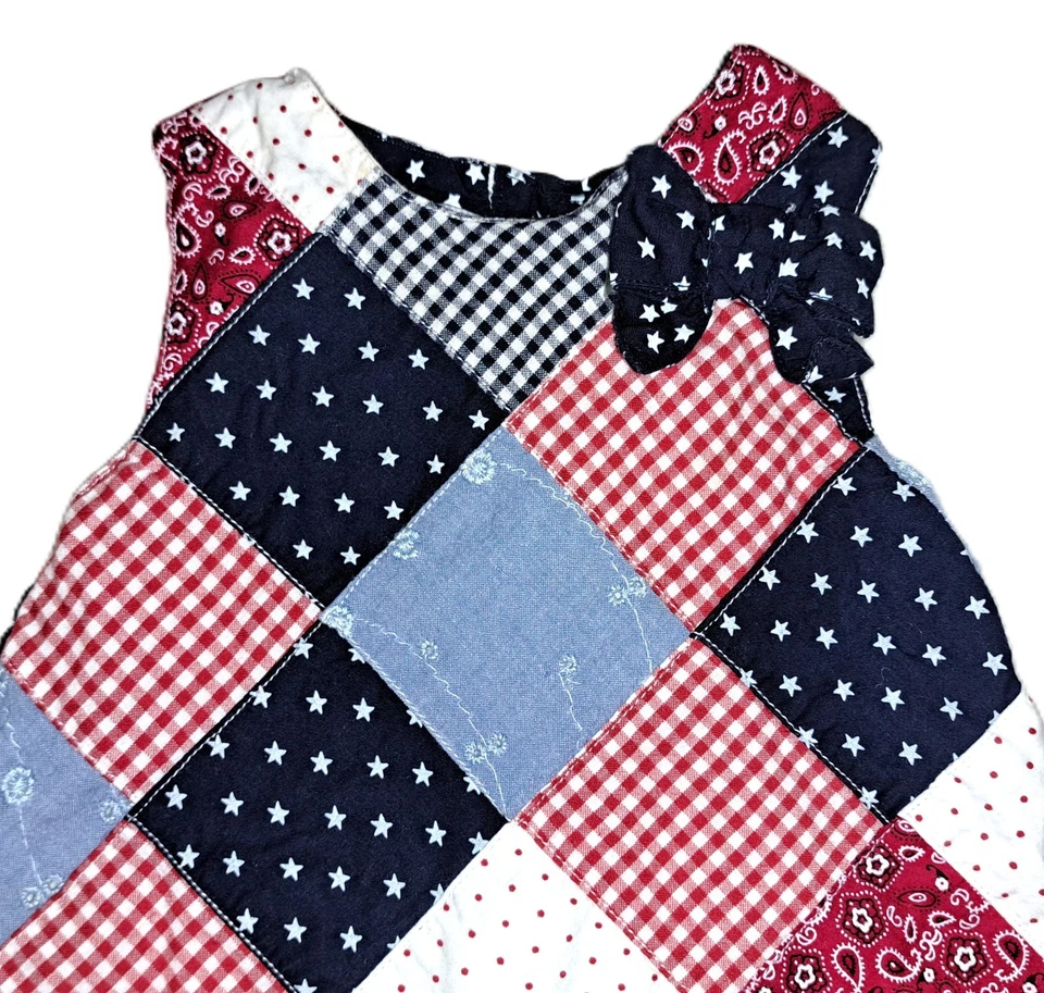Niñas AUTÉNTICO NIÑOS Vestido Patriótico Patchwork 0 3 Meses Bandana 4 Julio Rojo Foto 4 de 4