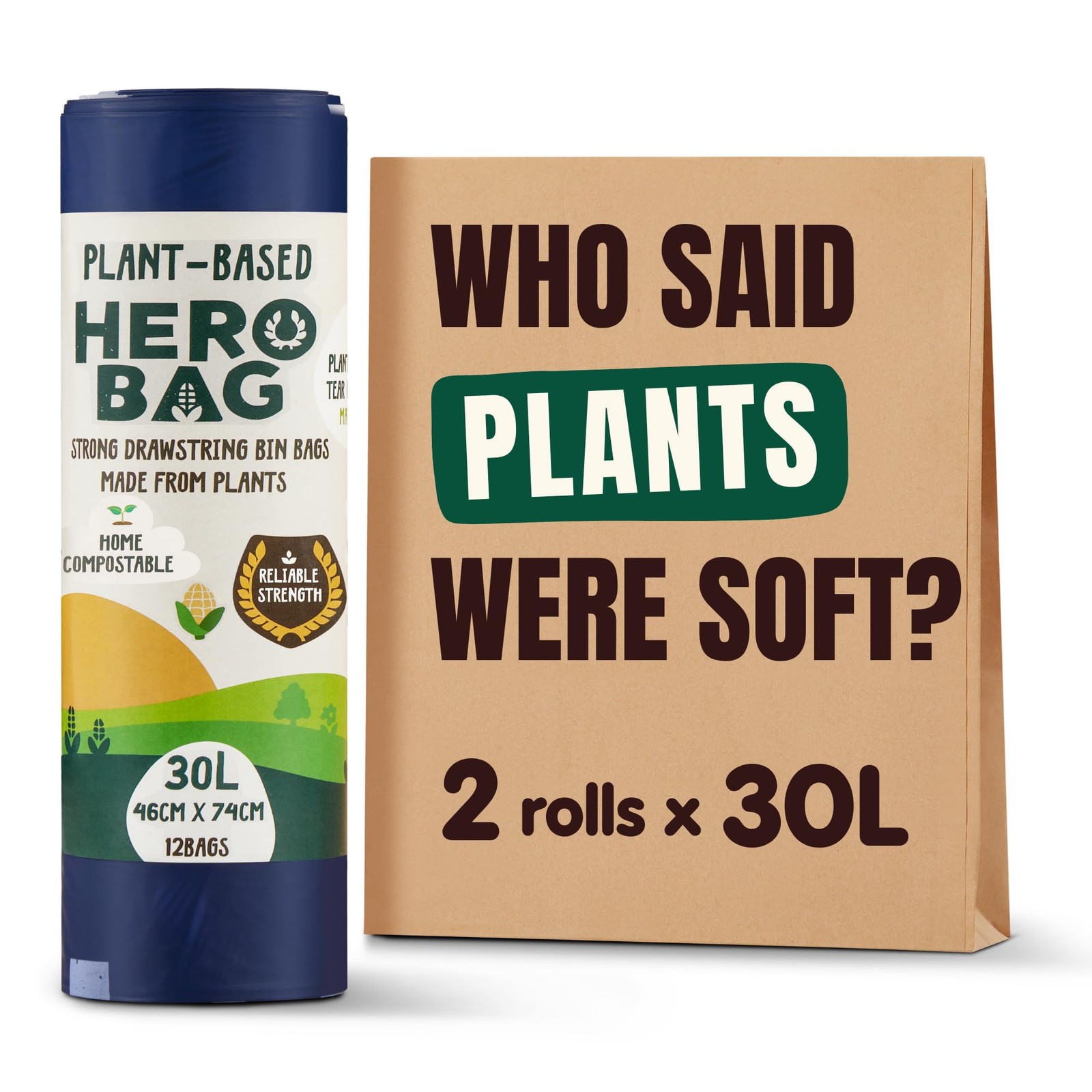 Earthing Green Hero Bag 30L Plant-Based Heavy Duty Bin Bags With Drawstring (24 Bags) | Extra Strong, No Leaks, Biodegradable, Compostable, Vegan Cruelty Free - Image 2
