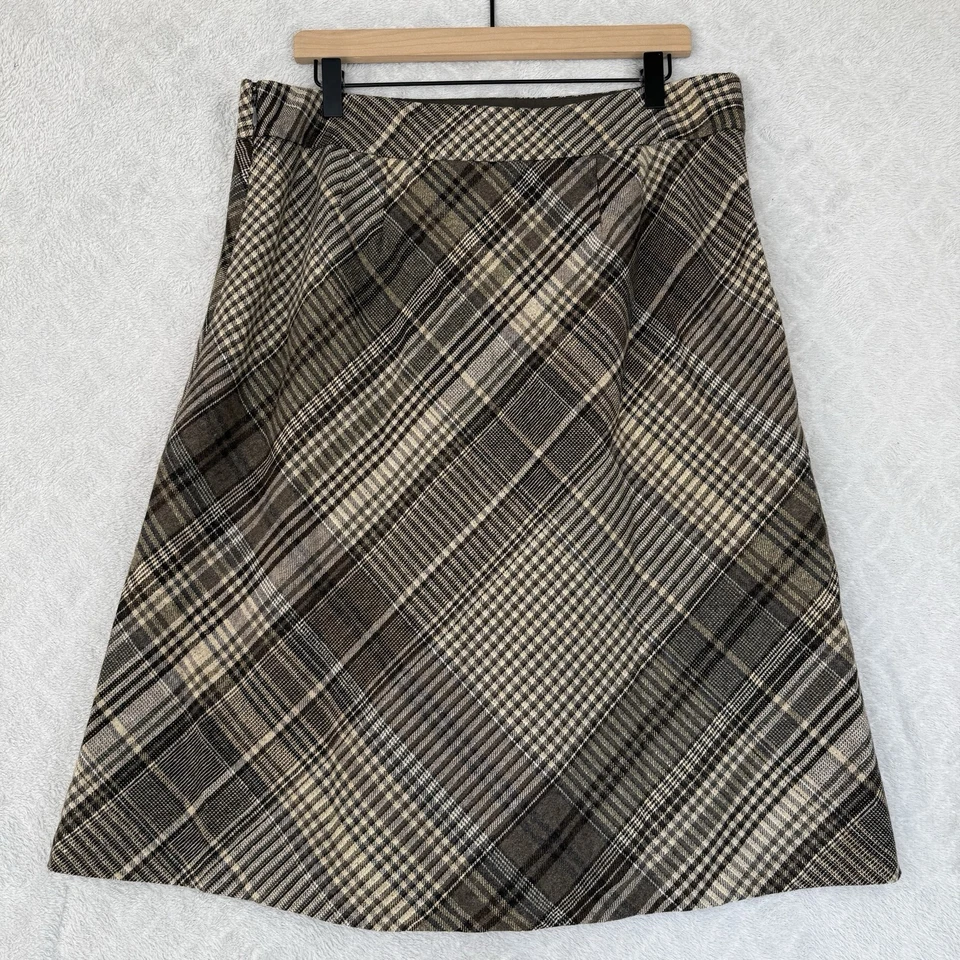 Falda midi Loft de mezcla de lana para mujer 14 marrón topo a cuadros Old Money Academia Preppy Foto 4 de 4