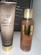 2 VICTORIA S SECRET BARE VANILLA SHIMMER FRAGRANCE BODY LOTION CREAM 8 oz MIST