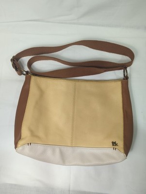 The Sak Leather Crossbody Hobo Bag Brown Cream Boho