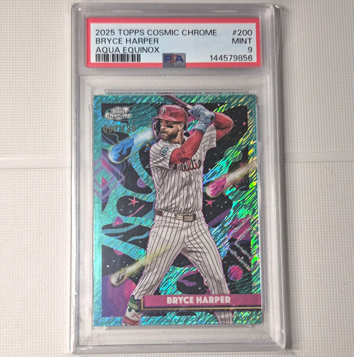 Topps 2025 Cosmic Chrome Bryce Harper Phillies Aqua Equinox #200 PSA 9 090/49