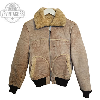 Vintage B-3 Flieger Bomberjacke weiß Lammfell Shearling Leder Flieger