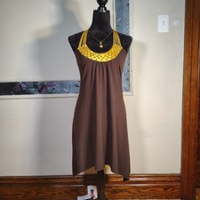 Y2K Beaded Brown Gold Halter Top Dress Club Wear Indie Sleaze/T36