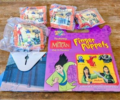 Blockbuster, Mulan, complete set of 4 Finger Puppets NIP, with play box, Disney!