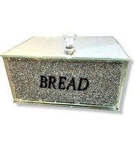Silver Crushed Diamond Crystal Mirrored Bread Bin Container Sparkly Glitter