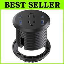 Sleek Desktop Power Grommet, 65W USB C Fast Charge, Black