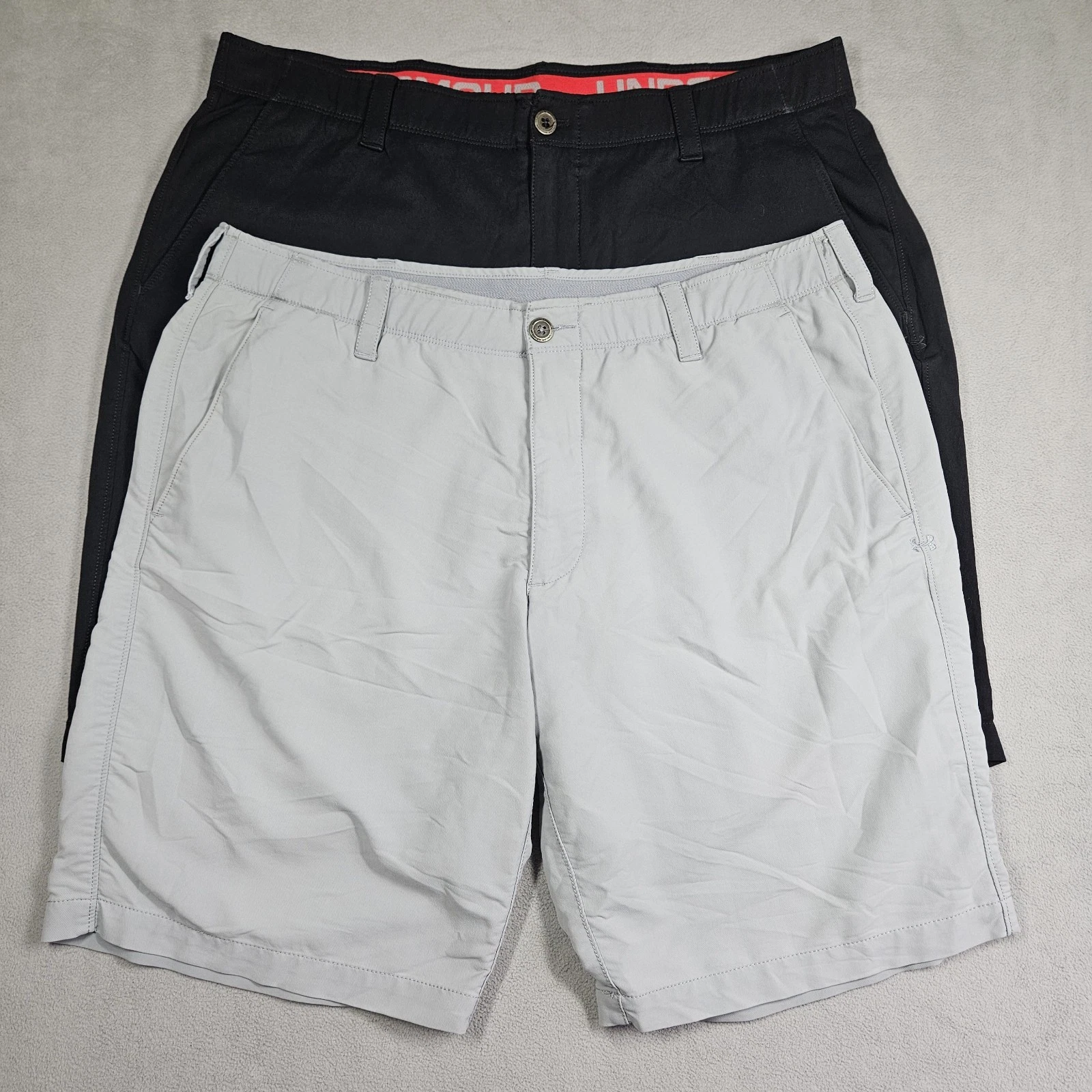 Under Armour Heat Gear Golf Shorts Mens 40 Stretch Gray & Black Fishing Lot of 2