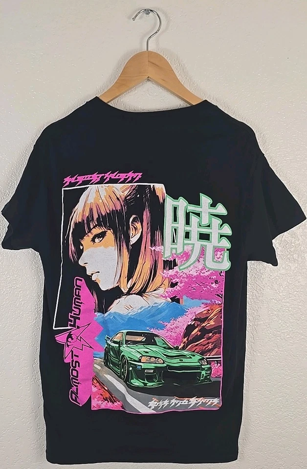Camiseta Almost Human Anime Niña Gráfico Coche Negra Talla S 100% Algodón Foto 4 de 4