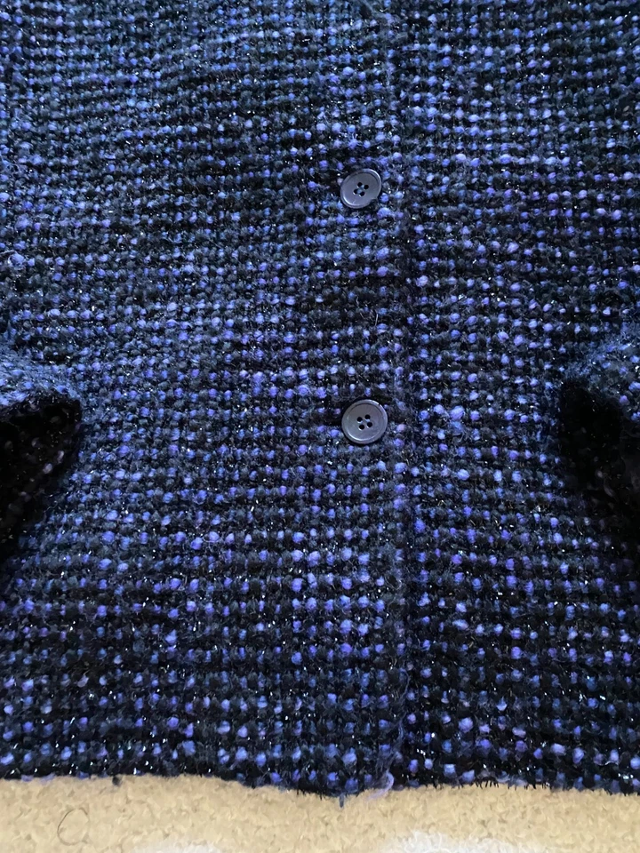 Blazer Jones New York Mujer Brillo Cuadros Manga Larga Tejido Muesca Azul Marino Talla 8 Foto 2 de 4