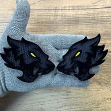 Coyote Wolf  Badges Emblem Yellow Eye Honeycomb Premium, 2 Badges, Fender Angry