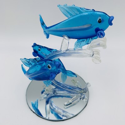 Art Glass Fish Aquarium Seascape Vintage Blown Ocean Sculpture On Anchor Stand