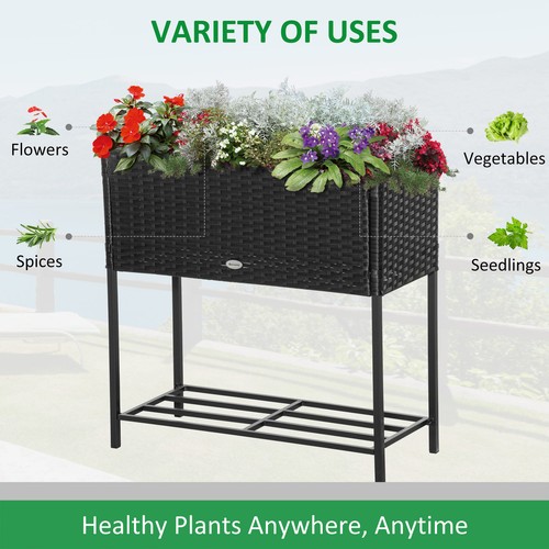 Rattan Wicker Raised Garden Bed Flower Vegetables Rack Shelf Outdoor Planter Box - Picture 3 of 12