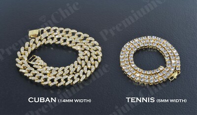 Catena A Maglie 12 Mm Cubana Miami Da Uomo Placcata Oro 14k 18 - Foto 4