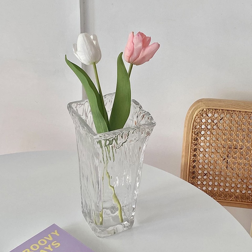 Funsoba Clear Glass Flower Vase Wide Mouth for Home Wedding Heavy