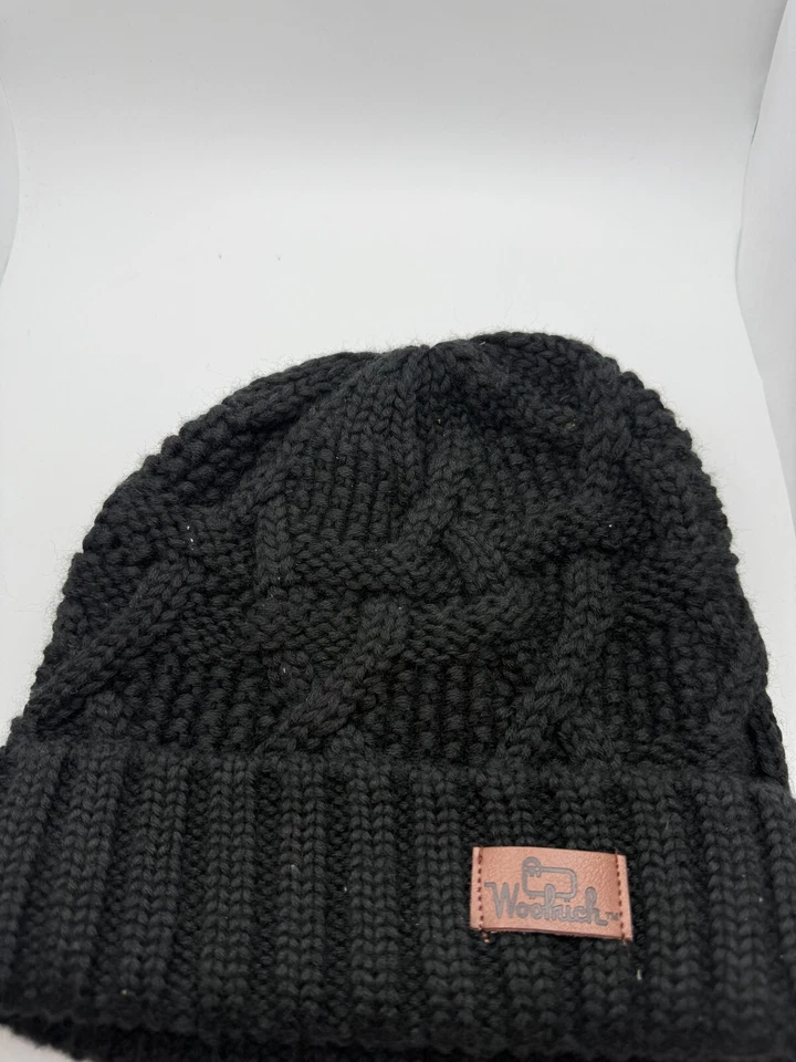 Gorro Woolrich preto tamanho único boné lã acrílico pescador robusto malha pesada - Imagem 3 de 4