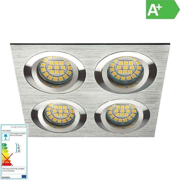 4Er Einbaurahmen MR16/GU10 In Eckig/Schwenkbar 158X158Mm Da - Alu Matt GebüRstet-image