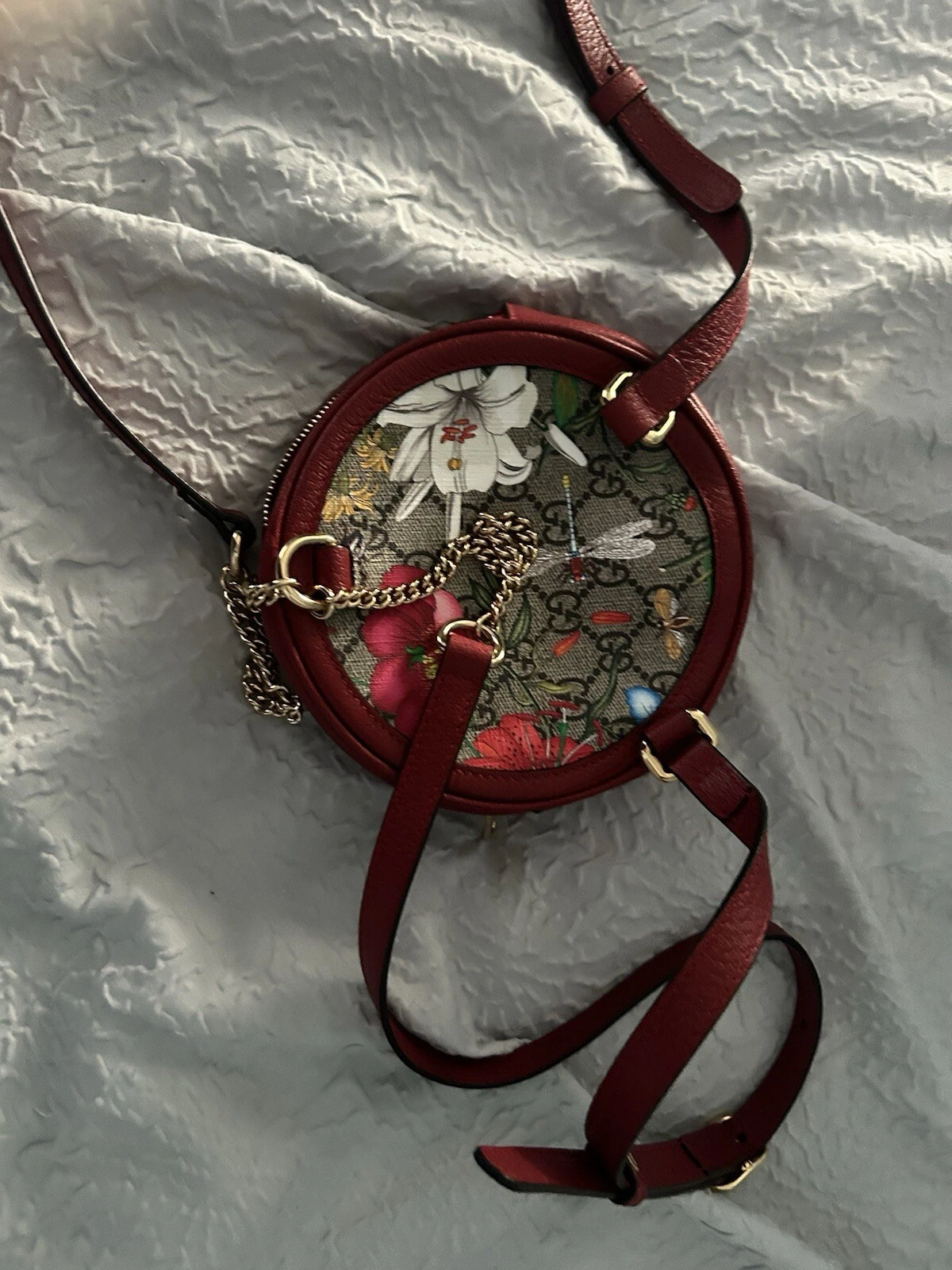 Sac à dos rond Gucci Ophidia Supreme GG toile fleurie bordure rouge 598661 8722
