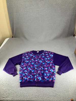 Vintage Jerzees Jacket Womens Large Purple 90s USA Geometric Retro Trippy Funky