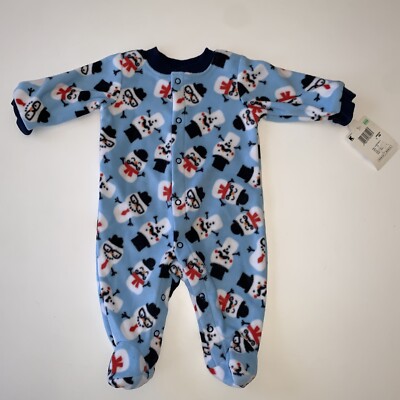 Small Wonders Baby Boy Fleece Pajama Holiday Footed Sleeper Blue Snowman Newborn