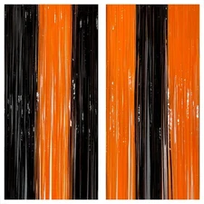 KatchOn, Black and Orange Foil Fringe Curtain - XtraLarge 3.2x8 Feet, Pack of...