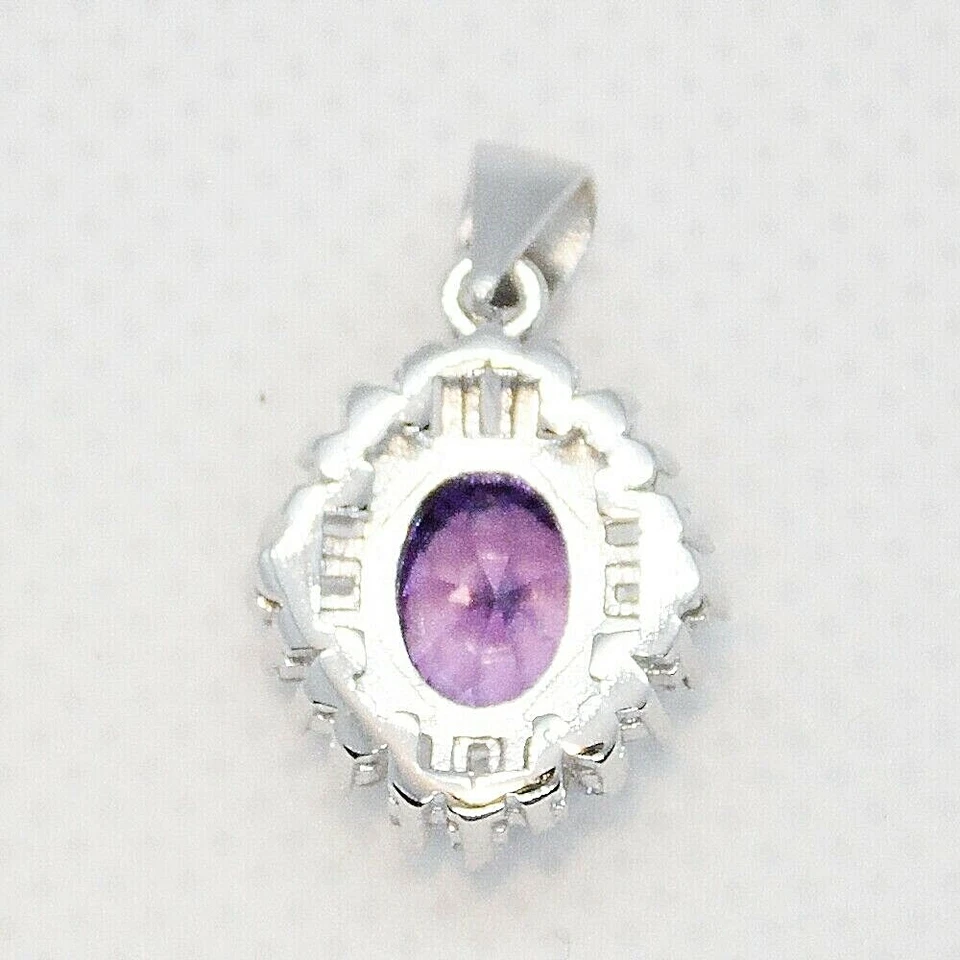 Oval Amethyst Baguette Weißtopas Anhänger 925 Sterlingsilber rhodiniert - Bild 4 von 4