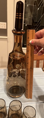 Vintage Tschechisch Böhmisch MCM Bernstein Karaffe Gold Floral 16,75" H 3,5" mit 6 Gläsern - Bild 9 von 9