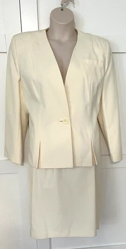 MORGAN MILLER WOMEN'S 2 PIECE LINED CAREER/CHURCH SKIRT SUIT, IVORY-SIZE 18-EUC