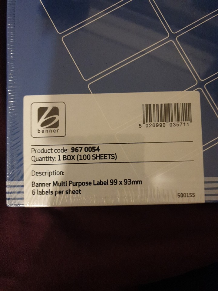 Banner Multi Purpose Label 99 x 93 mm 6 labels per sheet 100 A4 sheets