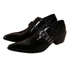 Men's Shiny Faux Leather Low Heel Pointed Toe Shoes Club Casual Dress Party Prom