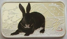 Cook-Inseln 1 Dollar 2011 Lunar Rectangular Hase Schwarz 1 Oz Silber