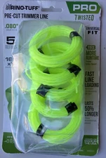 Rino-Tuff Pre-cut Pro Twisted Trimmer Line Universal Fit .080" x 16-ft 5 Refills