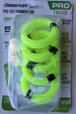 Rino-Tuff Pre-cut Pro Twisted Trimmer Line Universal Fit .080'' x 16-ft 5 Refills