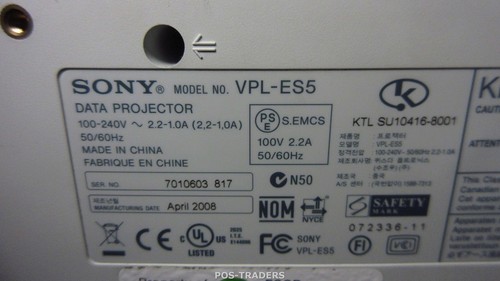 Sony VPL-ES5 Projector Beamer VGA SVGA 3LCD 2000 LUMENS - No Remote - 1031 HOURS - Bild 4 von 5