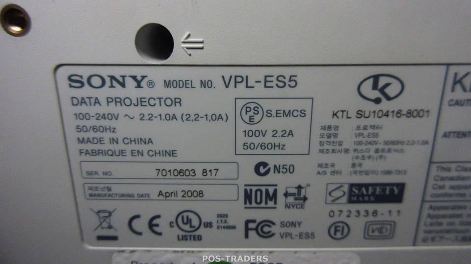 Sony VPL-ES5 Projector Beamer VGA SVGA 3LCD 2000 LUMENS - No Remote - 1031 HOURS - Bild 4 von 4