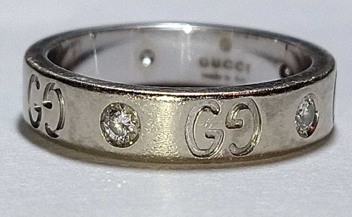 Solid 18k white gold gucci diamond 4mm icon ring 4.14 grams - sz 4.25 thumbnail 2