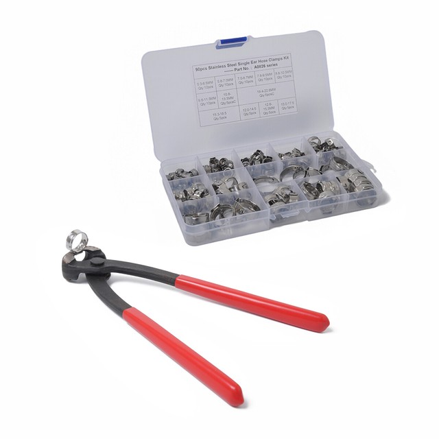 Stepless 1Ear Clamp Kit 90Pcs Single Ear Hose Clamps w/ Ear Clamp