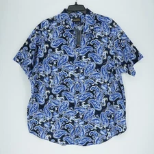 Cremieux Premium Short-Sleeve 2XB Blue Black White Colorful Paisley Stretch NWT