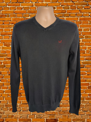 CREW CLOTHING GRAUER PULLOVER SMALL ORGANIC COTTON HERREN V-AUSSCHNITT STRICKPULLOVER SWEATER