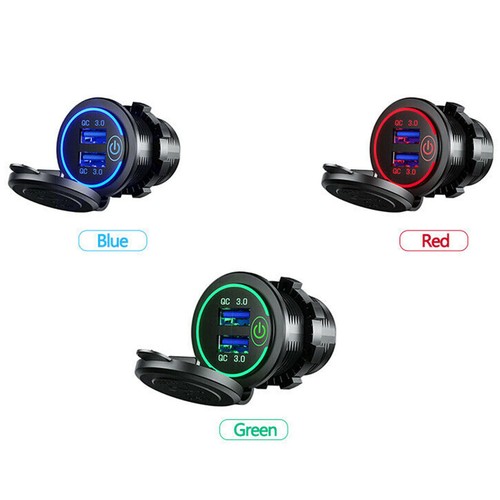 Prise Chargeur Rapide Voiture 12V-24V Double USB QC 3.0 + PD Prise LED Etanche - Photo 2 sur 13