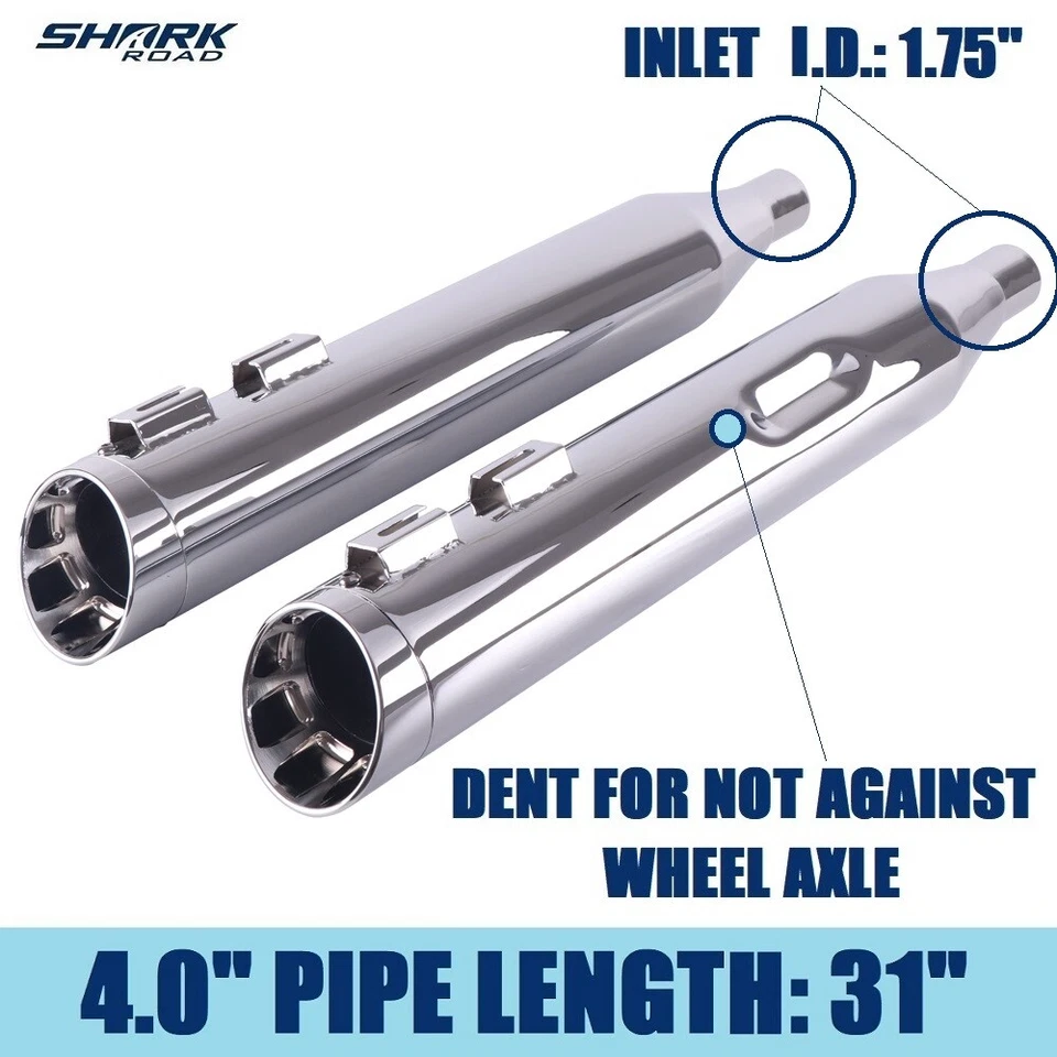 SHARKROAD 4.0 Slip Ons Mufflers For Harley Touring 95-16 Street Glide Exhaust - Image 3 of 4