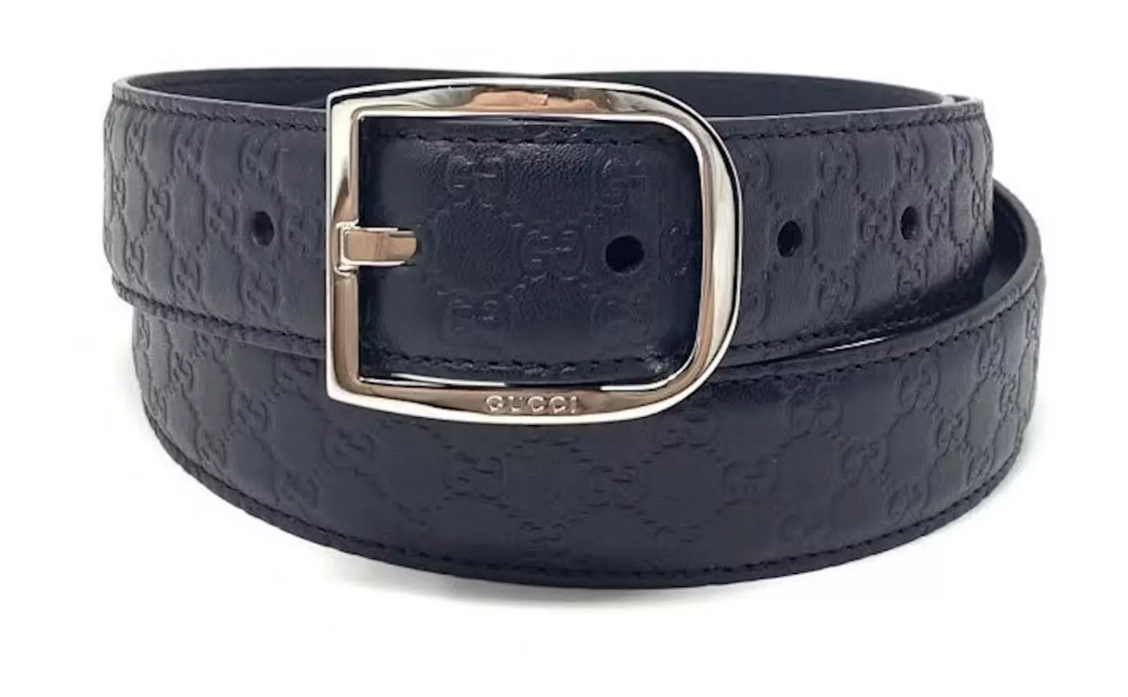 Ceinture maigre cuir Gucci Signature avec boucle rectangulaire, bleu marine
