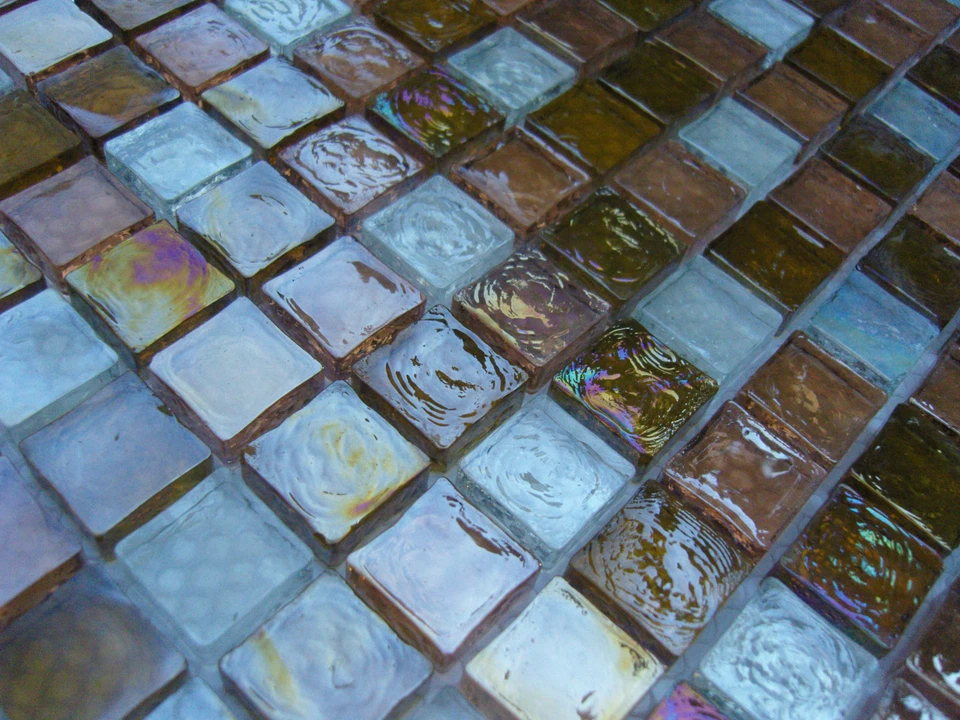 Glasmosaik Mosaik Fliesen Klarglas Perlmutt Metall z55 hell-rosa bernstein weiss - Bild 2 von 3