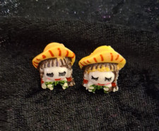 Mexican Doll Studd Earrings with Yellow Sombreros, Folk Art