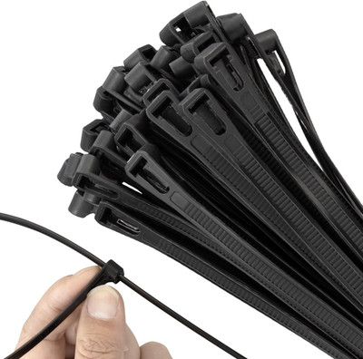 18 Inch Recoverable Reusable Zip Ties, 100PCS Black Zip Ties, Outdoor 120 Lb. Ca