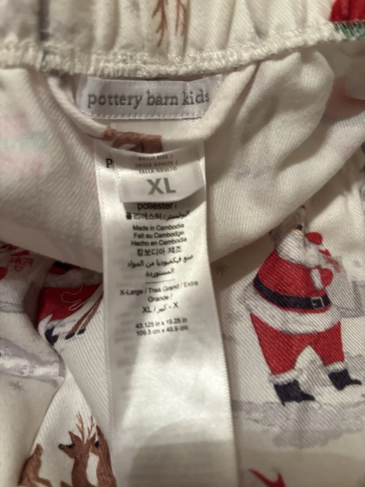 Juego de pijama de vacaciones Pottery Barn para niños adultos blanco Heritage Santa franela talla XL Foto 2 de 4